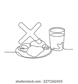 One continuous line drawing of a symbol forbidden to eat during the day in Ramadan. Fasting design with simple linear style. Ramadan kareem design concept