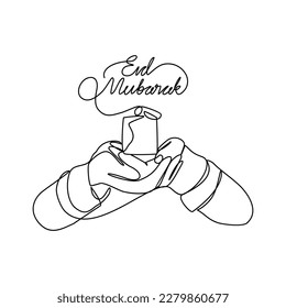 Un dibujo de línea continua de un símbolo para dar un regalo para eid mubarak. Concepto de diseño de Eid mubarak y Ramadan kareem con estilo lineal simple. Concepto de diseño vectorial de Eid mubarak.
