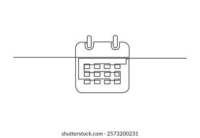 One continuous line drawing. Symbol of memorable date and event day in simple linear style, Calendar continuous line drawn. Time planer linear symbol. Reminder empty template.