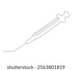 One continuous line drawing of syringe. Single line of syringe vector illustration
