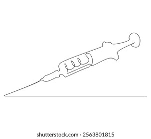 One continuous line drawing of syringe. Single line of syringe vector illustration
