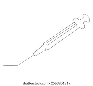 One continuous line drawing of syringe. Single line of syringe vector illustration
