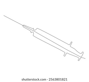 One continuous line drawing of syringe. Single line of syringe vector illustration
