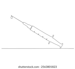 One continuous line drawing of syringe. Single line of syringe vector illustration
