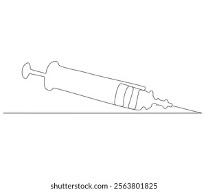 One continuous line drawing of syringe. Single line of syringe vector illustration
