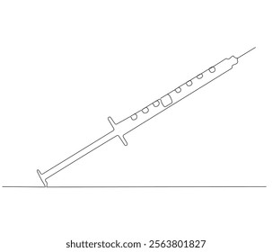 One continuous line drawing of syringe. Single line of syringe vector illustration
