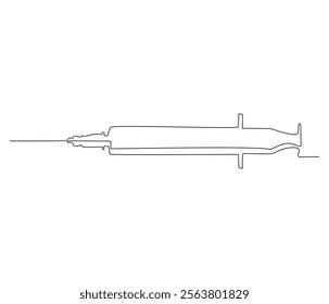 One continuous line drawing of syringe. Single line of syringe vector illustration
