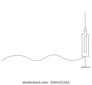 One continuous line drawing of syringe. Single line of syringe vector illustration
