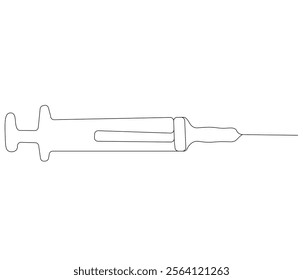 One continuous line drawing of syringe. Single line of syringe vector illustration
