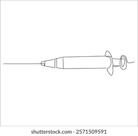 One continuous line drawing of syringe medical equipment . single line illustration of syringe injection. illustration one of medical equipment. editable ouline