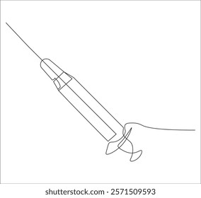 One continuous line drawing of syringe medical equipment . single line illustration of syringe injection. illustration one of medical equipment. editable ouline