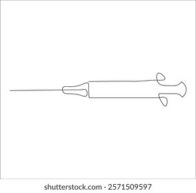 One continuous line drawing of syringe medical equipment . single line illustration of syringe injection. illustration one of medical equipment. editable ouline