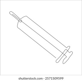 One continuous line drawing of syringe medical equipment . single line illustration of syringe injection. illustration one of medical equipment. editable ouline