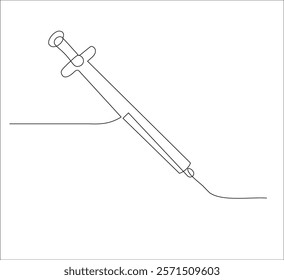 One continuous line drawing of syringe medical equipment . single line illustration of syringe injection. illustration one of medical equipment. editable ouline