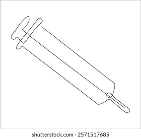 One continuous line drawing of syringe medical equipment . single line illustration of syringe injection. illustration one of medical equipment. editable ouline