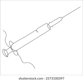 One continuous line drawing of syringe medical equipment . single line illustration of syringe injection. illustration one of medical equipment. editable ouline