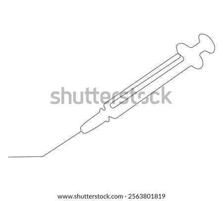 One continuous line drawing of syringe. Single line of syringe vector illustration
