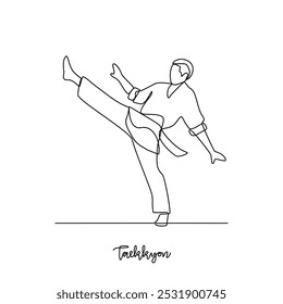 One continuous line drawing of Taekkyon sports vector illustration. Traditional sports design in simple linear continuous style vector concept. Sports theme design for your asset design illustration.