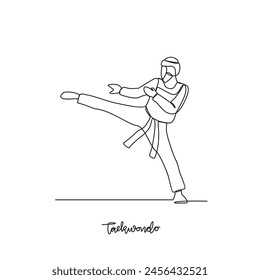 One continuous line drawing of Taekwondo sports vector illustration. Taekwondo sports design in simple linear continuous style vector concept. Sports themes design for your asset design illustration.