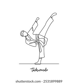 One continuous line drawing of Taekwondo sports vector illustration. Traditional sports design in simple linear continuous style vector concept. Sports theme design for your asset design illustration.