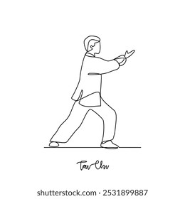 One continuous line drawing of Tai Chi sports vector illustration. Traditional sports design in simple linear continuous style vector concept. Sports theme design for your asset design illustration.