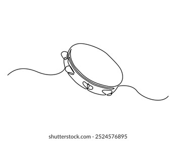 One continuous line drawing of tambourine music instrument illustration. tambourine monoline design.