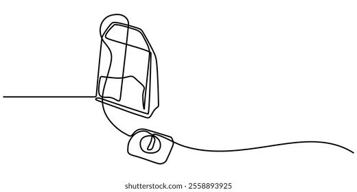 one continuous line drawing of tea bag.one line drawing of tea bag icon.single line vector illustration.isolated white background, Hot herbal drink for morning routine and breakfast in simple linear. 