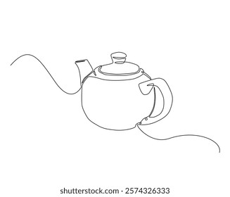 One continuous line drawing tea pot vector illustration. Abstract tea pot monoline design.