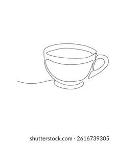 One continuous line drawing of tea cup. Single line drawing of tea cup

