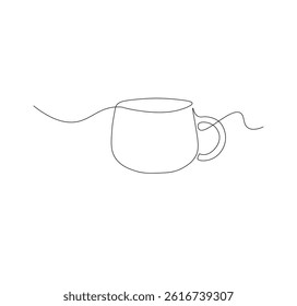 One continuous line drawing of tea cup. Single line drawing of tea cup

