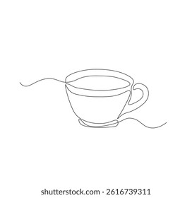 One continuous line drawing of tea cup. Single line drawing of tea cup

