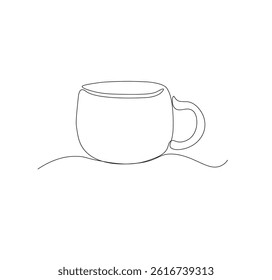 One continuous line drawing of tea cup. Single line drawing of tea cup

