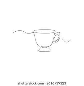 One continuous line drawing of tea cup. Single line drawing of tea cup

