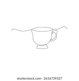 One continuous line drawing of tea cup. Single line drawing of tea cup

