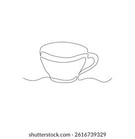 One continuous line drawing of tea cup. Single line drawing of tea cup

