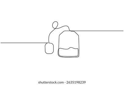 one continuous line drawing of tea bag.one line drawing of tea bag icon. single line vector illustration. isolated white background, Tea bag continuous one line drawing.