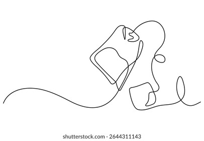 one continuous line drawing of tea bag.one line drawing of tea bag icon single line vector illustration. isolated white background, Hot herbal drink for morning routine and breakfast in simple linear.