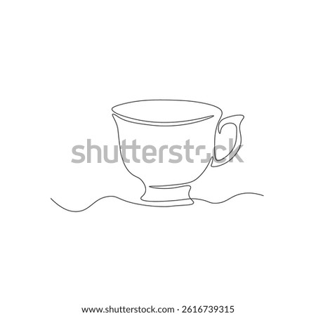 One continuous line drawing of tea cup. Single line drawing of tea cup

