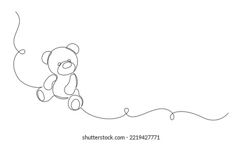 One continuous line drawing Teddy bear  Soft toy symbol friendships childrens in simple linear style  Concept for birthday gift   greeting card in editable stroke  Doodle vector illustration