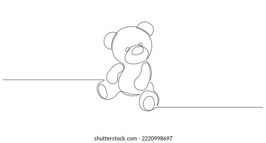 One continuous line drawing Teddy bear  Soft toy symbol friendships childrens in simple linear style  Concept for birthday gift   greeting card in editable stroke  Doodle vector illustration 