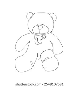 Un dibujo de línea continua de Oso de peluche. Juguete suave símbolo de las amistades de los niños en estilo lineal simple. Concepto para regalo de cumpleaños y tarjeta de felicitación. Vector hecho a mano, no IA. 