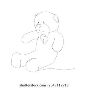 Un dibujo de línea continua de Oso de peluche. Concepto para regalo de cumpleaños y tarjeta de felicitación. Juguete suave símbolo de las amistades de los niños en estilo lineal simple. Vector hecho a mano, no IA. 