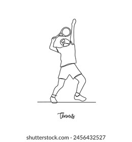 One continuous line drawing of 
Tennis sports vector illustration. 
Tennis sports design in simple linear continuous style vector concept. Sports themes design for your asset design illustration.