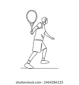 One continuous line drawing of 
Tennis sports vector illustration. 
Tennis sports design in simple linear continuous style vector concept. Sports themes design for your asset design illustration.