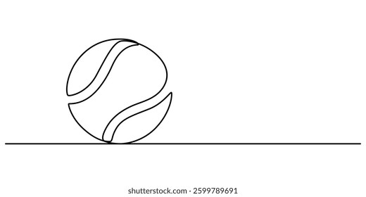One continuous line drawing tennis ball. sport ball concept. One line draw graphic design vector, drawing of tennis sport theme with racket and ball Sign and symbol of sports game drawn by single line