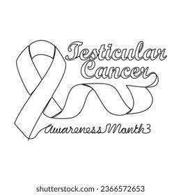 One continuous line drawing of testicular cancer awareness month with white background. Awareness ribbon design in simple linear style. healthcare and medical design concept vector illustration.