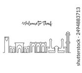 One continuous line drawing of 
Thaif skyline vector illustration. Modern city in Saudi Arabia in simple linear style vector design concept. Big city in Saudi Arabia. Iconic architectural building