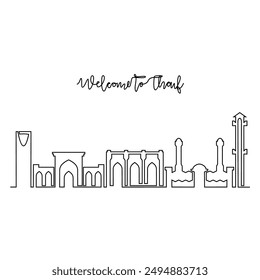 One continuous line drawing of 
Thaif skyline vector illustration. Modern city in Saudi Arabia in simple linear style vector design concept. Big city in Saudi Arabia. Iconic architectural building