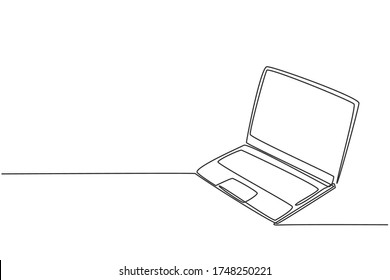 One continuous line drawing of thin laptop for supporting business. Portable computer to make work more flexible concept. Trendy single line draw design vector graphic illustration