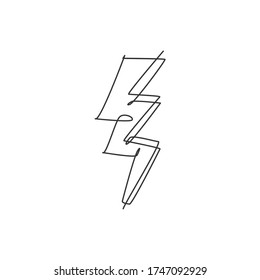 One continuous line drawing thunder bolt light logo emblem  Power up electricity logotype icon template concept  Modern single line draw graphic design vector illustration